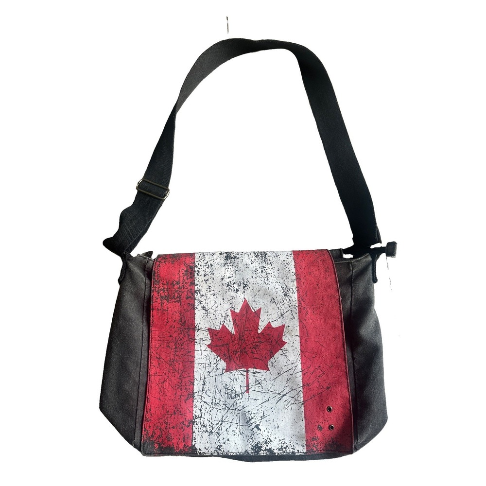 Robin Ruth Canada Maple Leaf Black Canvas Messenger Bag